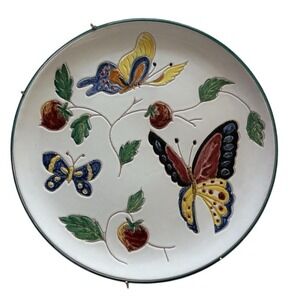 Decorative Plate Butterflies Vine Ceramic Vintage‎ Collectible Hanging Italy